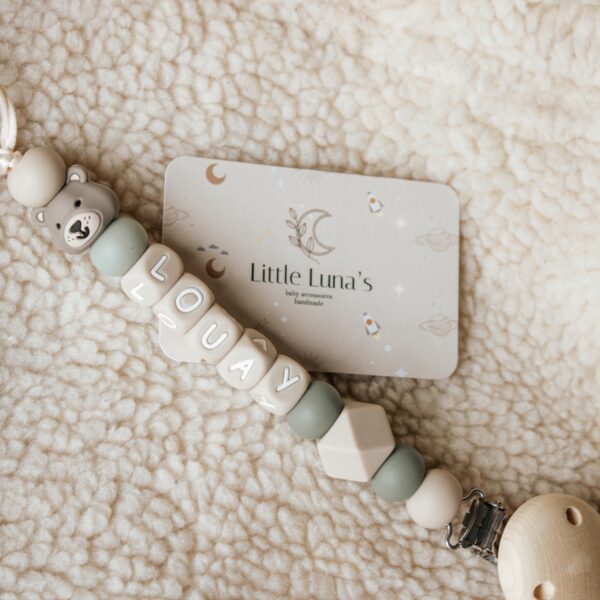 Speenkoord Taupe teddy met naam
