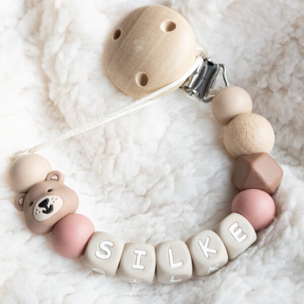 Speenkoord met naam Roze Teddy Brown