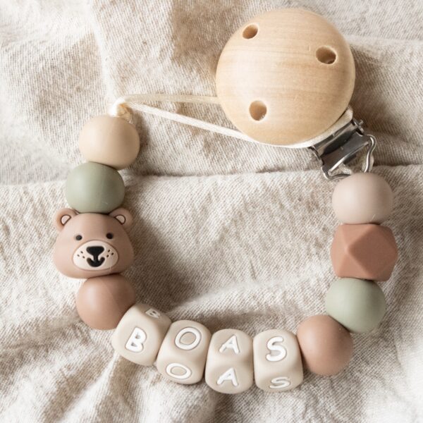 Speenkoord met naam Brown Green Teddy