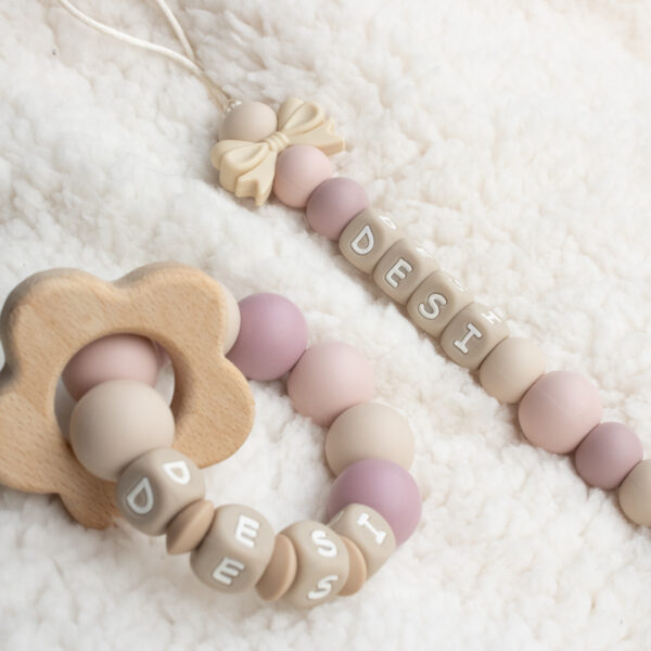 Speenkoord met naam Bow Latte Oudroze
