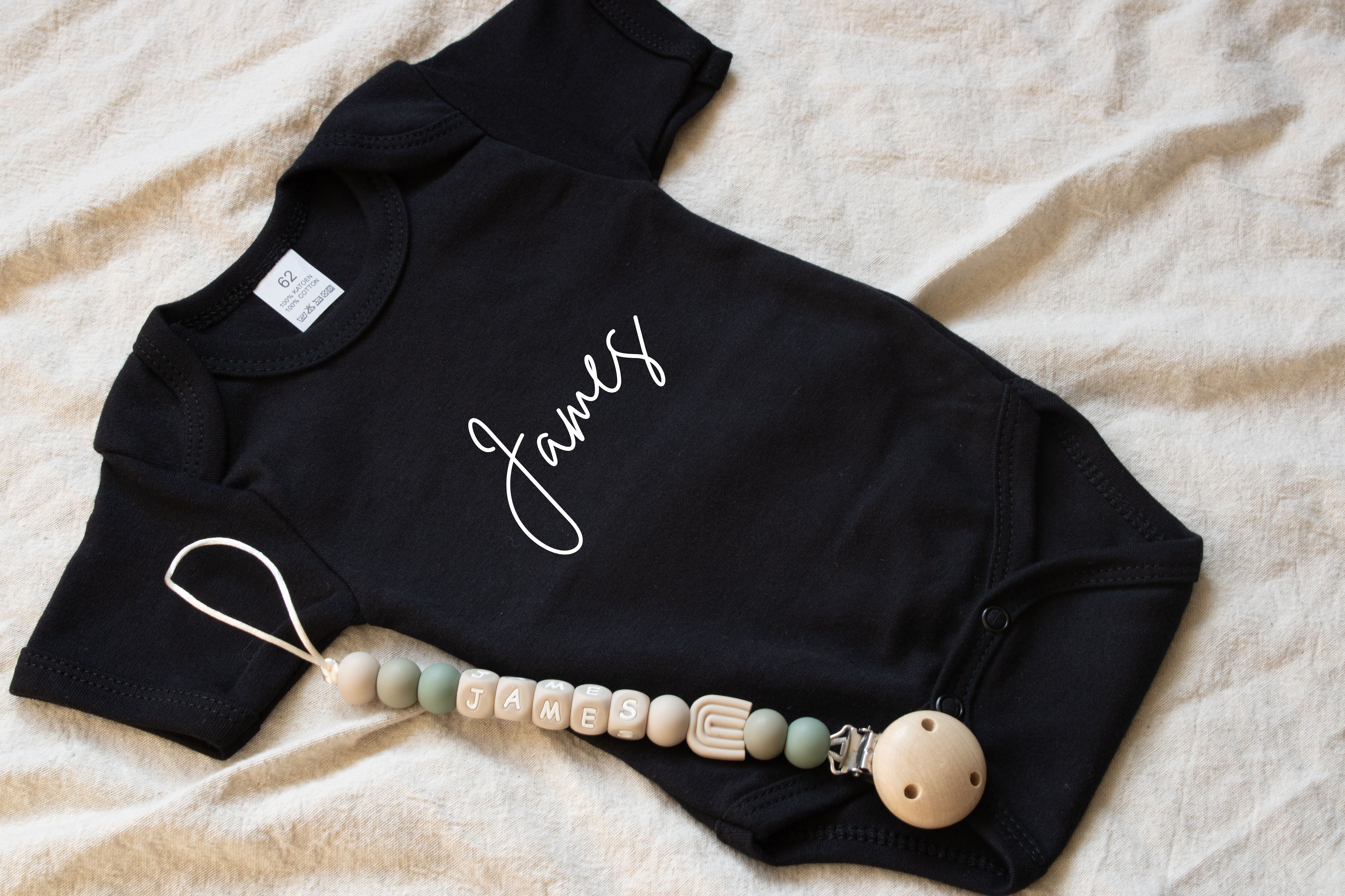 Romper met naam , gepersonaliseerde romper , romper zwart, baby ,