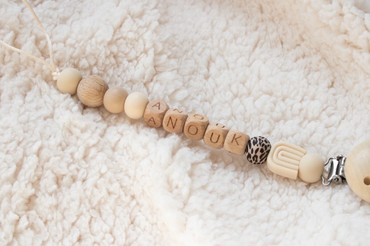 Speenkoord met naam, meisje, creme , beige , Luipaard , panterprint , baby musthave