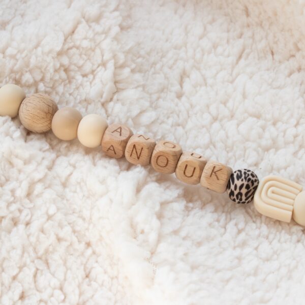 Speenkoord met naam, meisje, creme , beige , Luipaard , panterprint , baby musthave